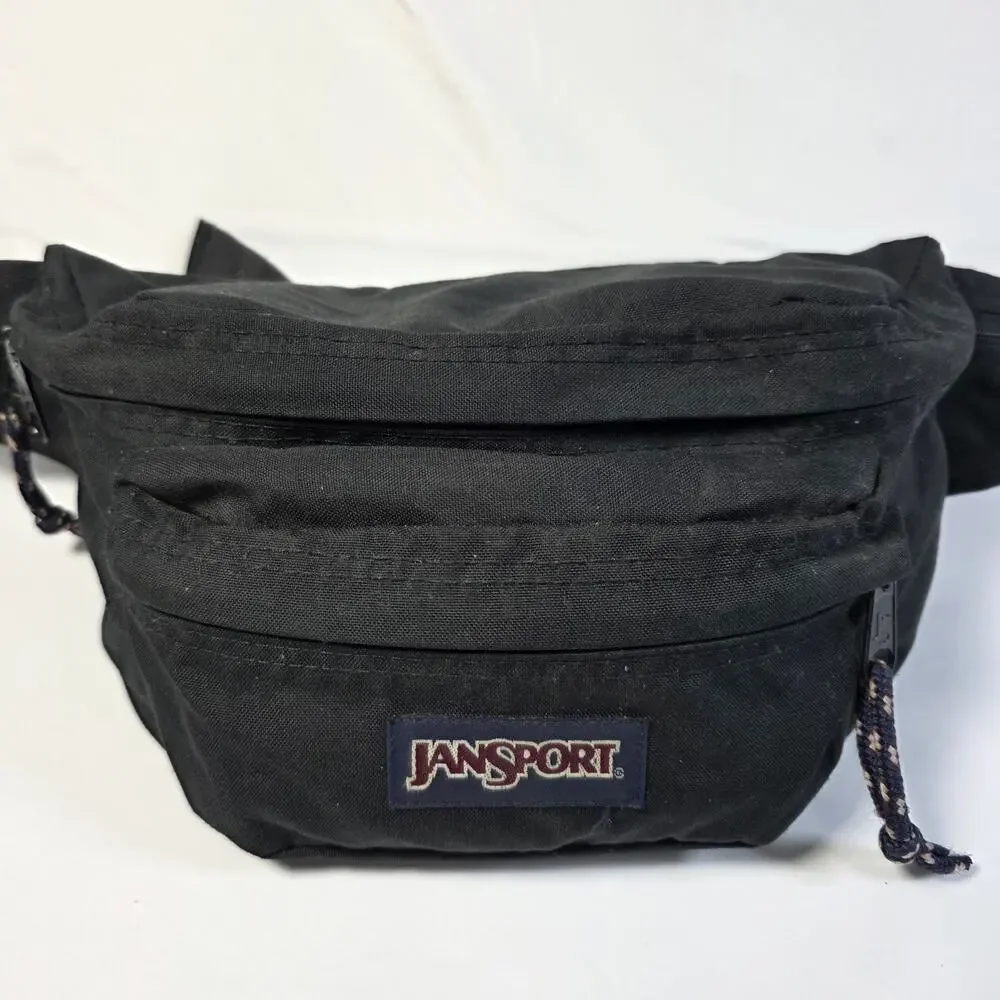 Vintage Jansport Fanny Pack Made In USA Black Nylon Waist Bag 90s Hip Pack